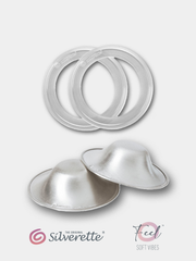 Silverette 925 sterling silver nursing cups with two O-Feel comfort rings, bundle set